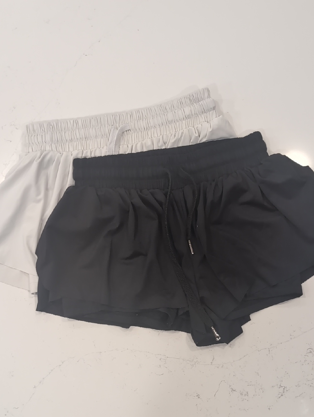 Women’s Elastic Waist Athletic Shorts - Black & White